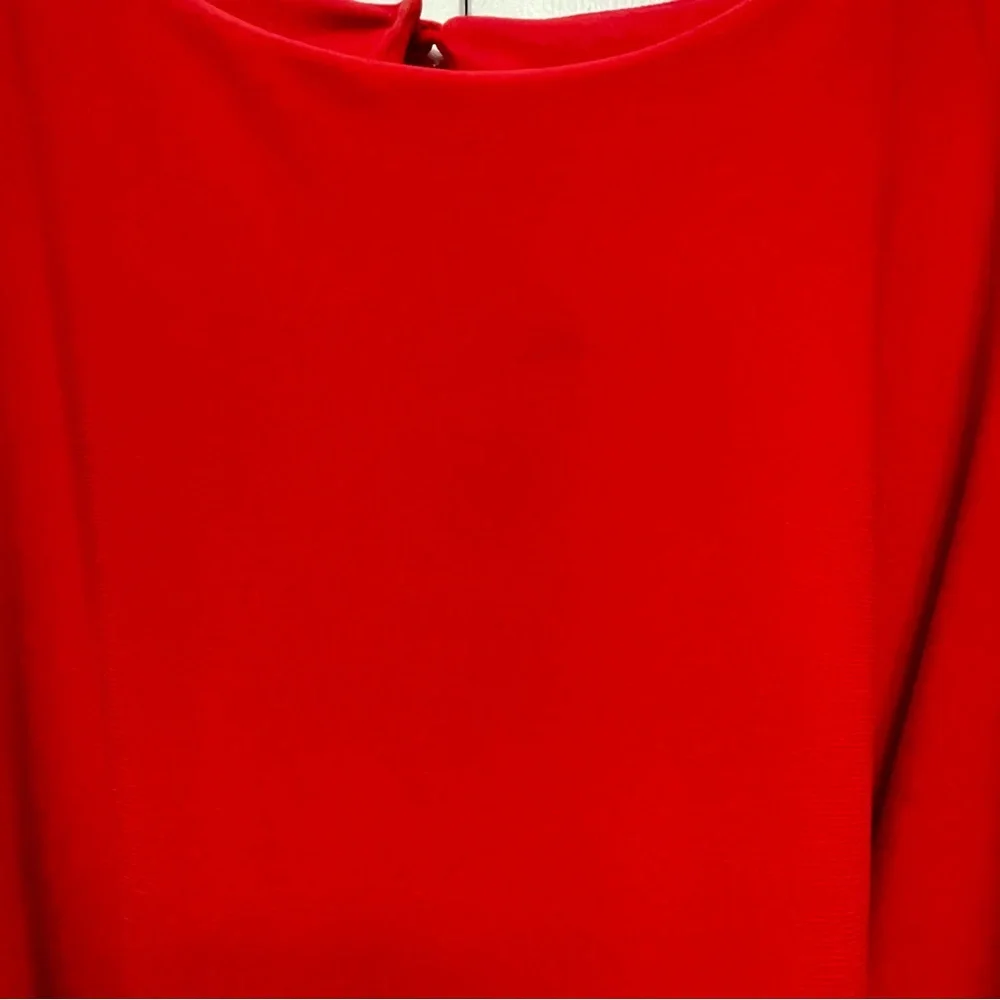 3/15 💚 Emma & Michele Red Midi Belted Faux Wrap Dress Bell Sleeves Scoop Neck